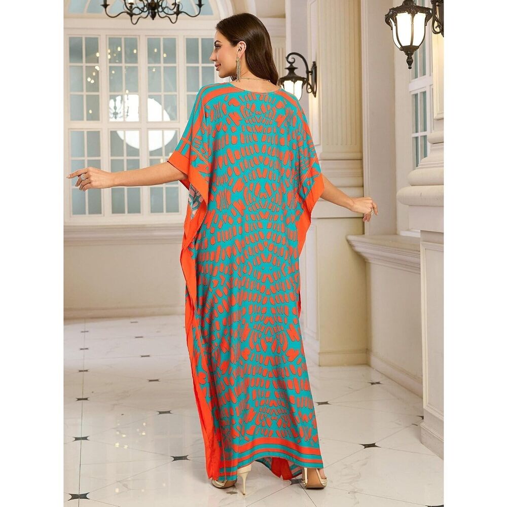 Kaftan Dresses for Women V Neck Batwing Sleeve Plus Size Caftans Swimwear - Picture 7 of 7